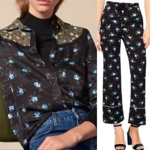 Sandro Black and Blue Floral Blouse and pant set!!!